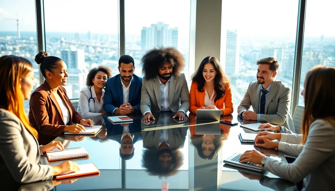 diverse professionals discussing concepts in a modern office.