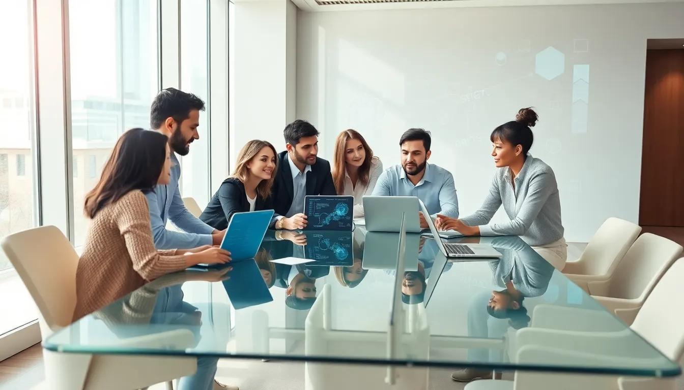 diverse team collaborating on artificial intelligence projects in a modern office.