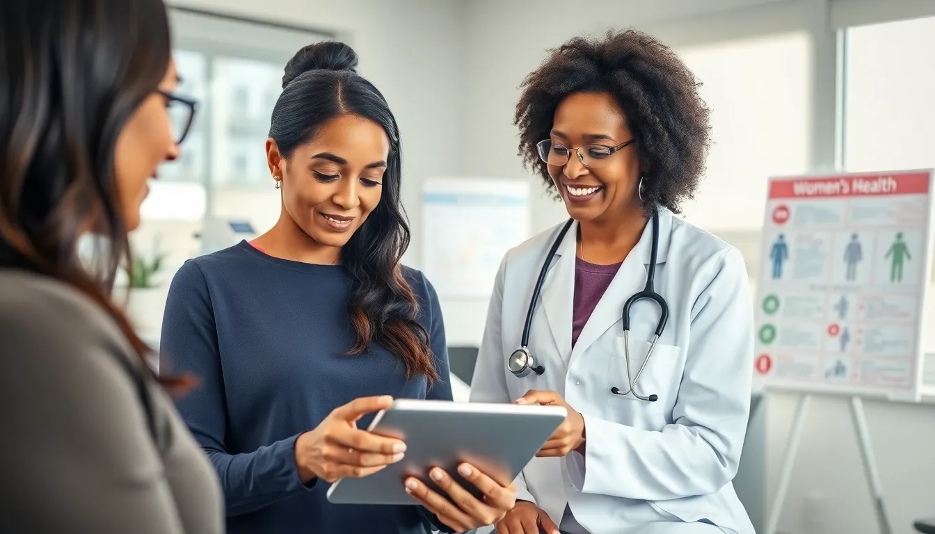 diverse group of women in a modern healthcare consultation setting.