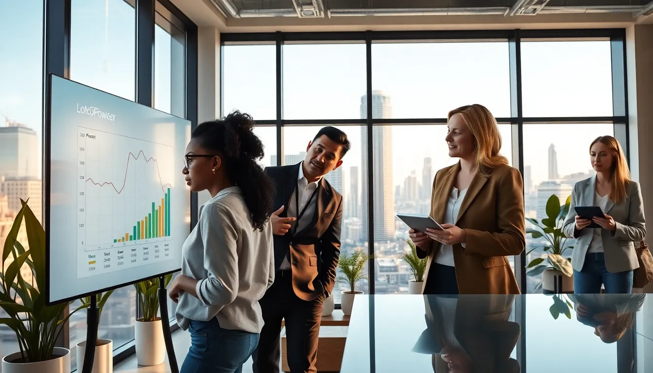 engineers collaborating on innovative energy solutions in a modern office