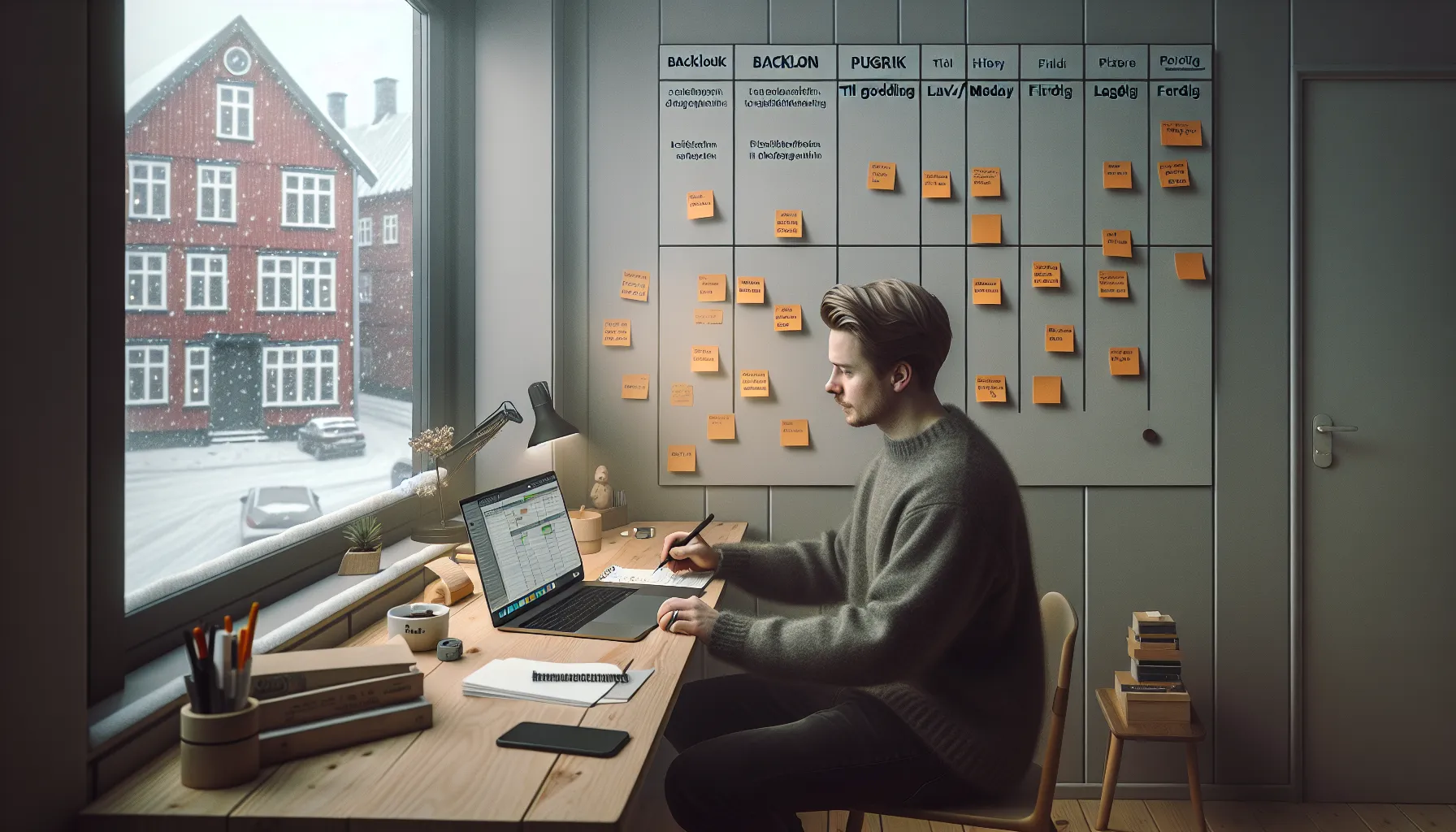 Slik kan små bedrifter dra nytte av digitale verktøy for prosjektstyring 3 Small norwegian team using a project management dashboard with tasks, deadlines, and reports.