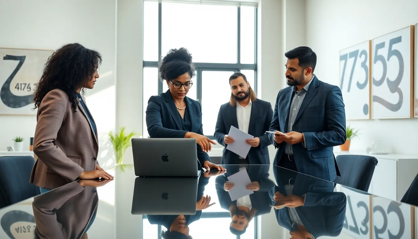 professionals collaborating in a modern office about the number 7134930759.