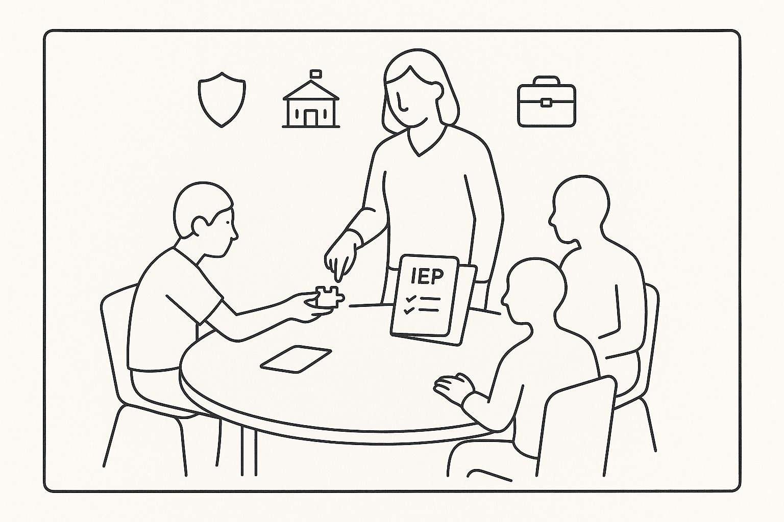 Student at a table exchanging a puzzle piece while teacher points to an IEP folder. - IEP Social Skills Goals How To Write Measurable Practical Targets That Improve Peer Interaction In 2026