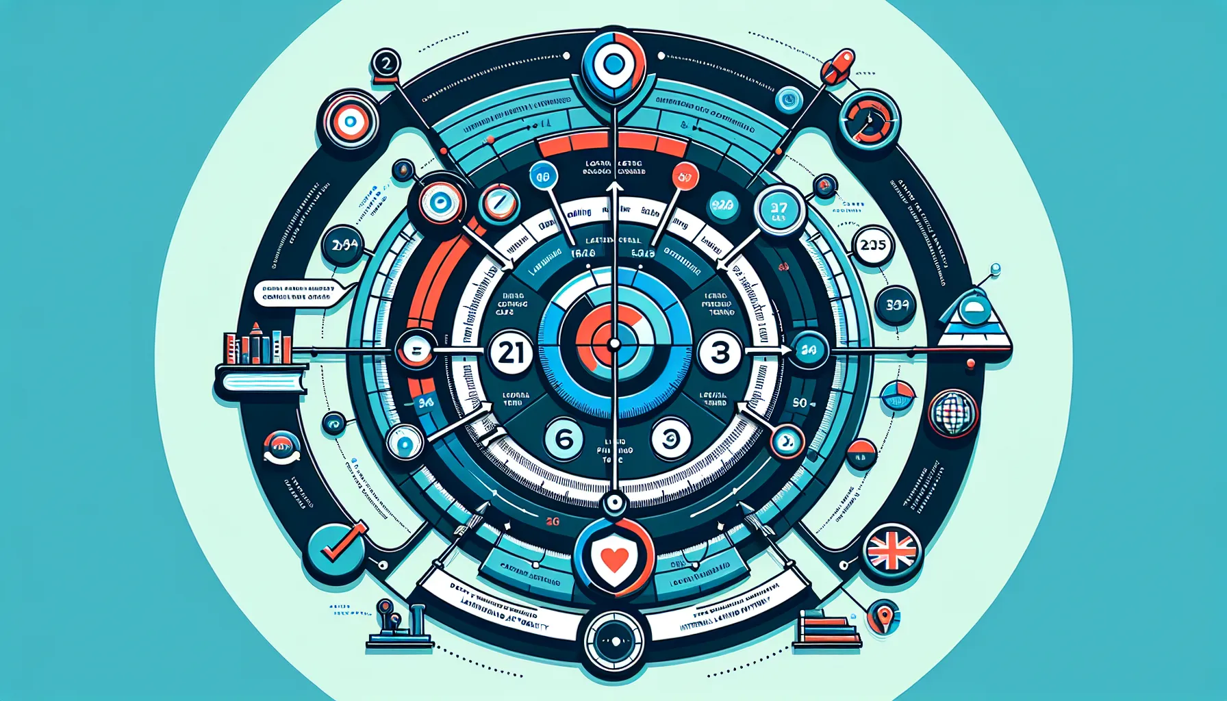Flow diagram showing DA gauge guiding UK SEO priorities and performance metrics.