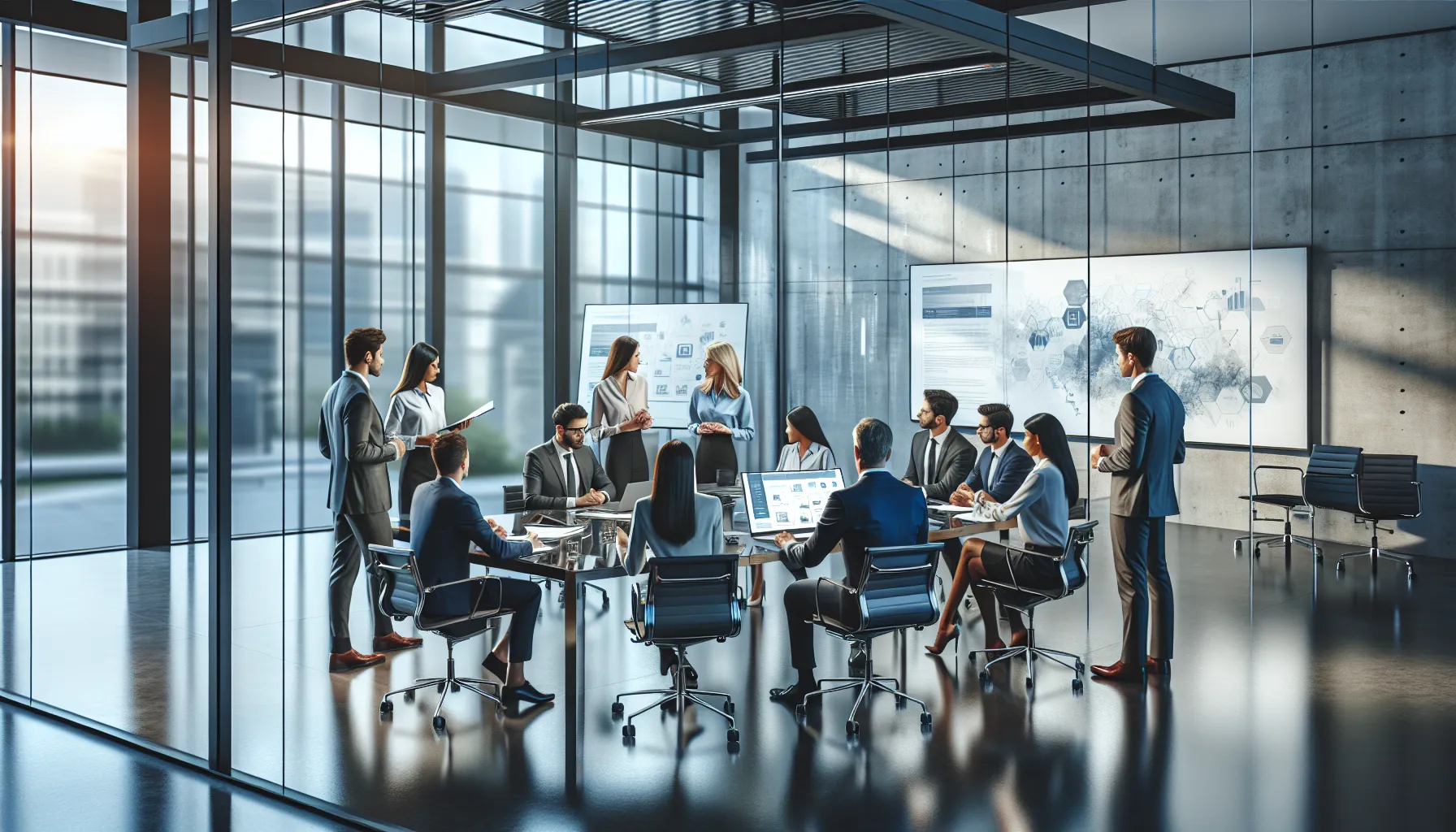 team collaborating on digital solutions in a modern office.