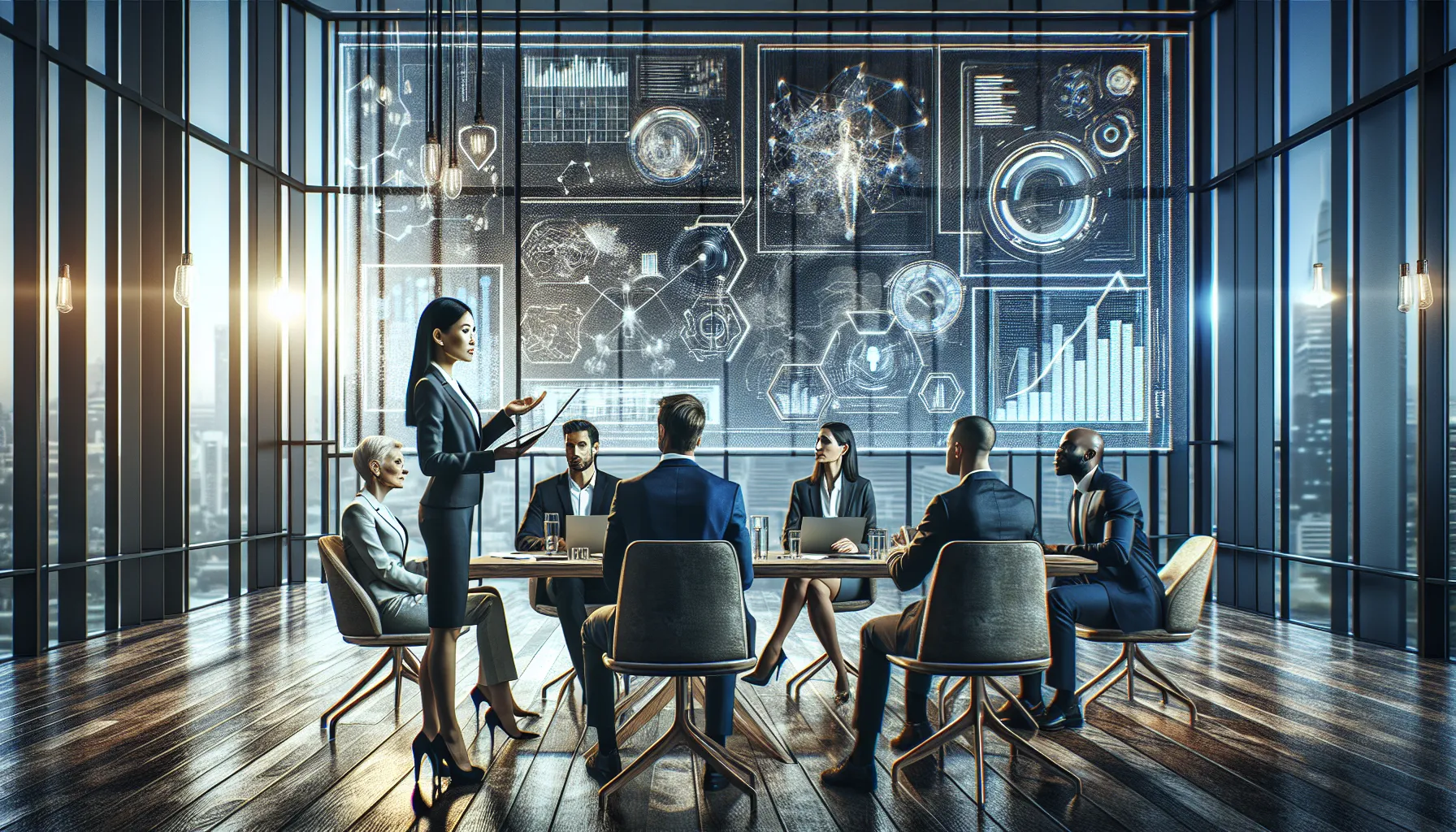 diverse team discussing yuurifps in a modern office setting.