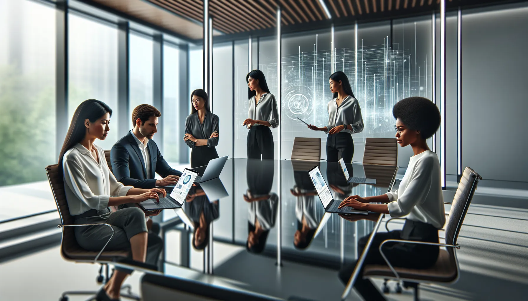 diverse professionals collaborating in a modern office environment.