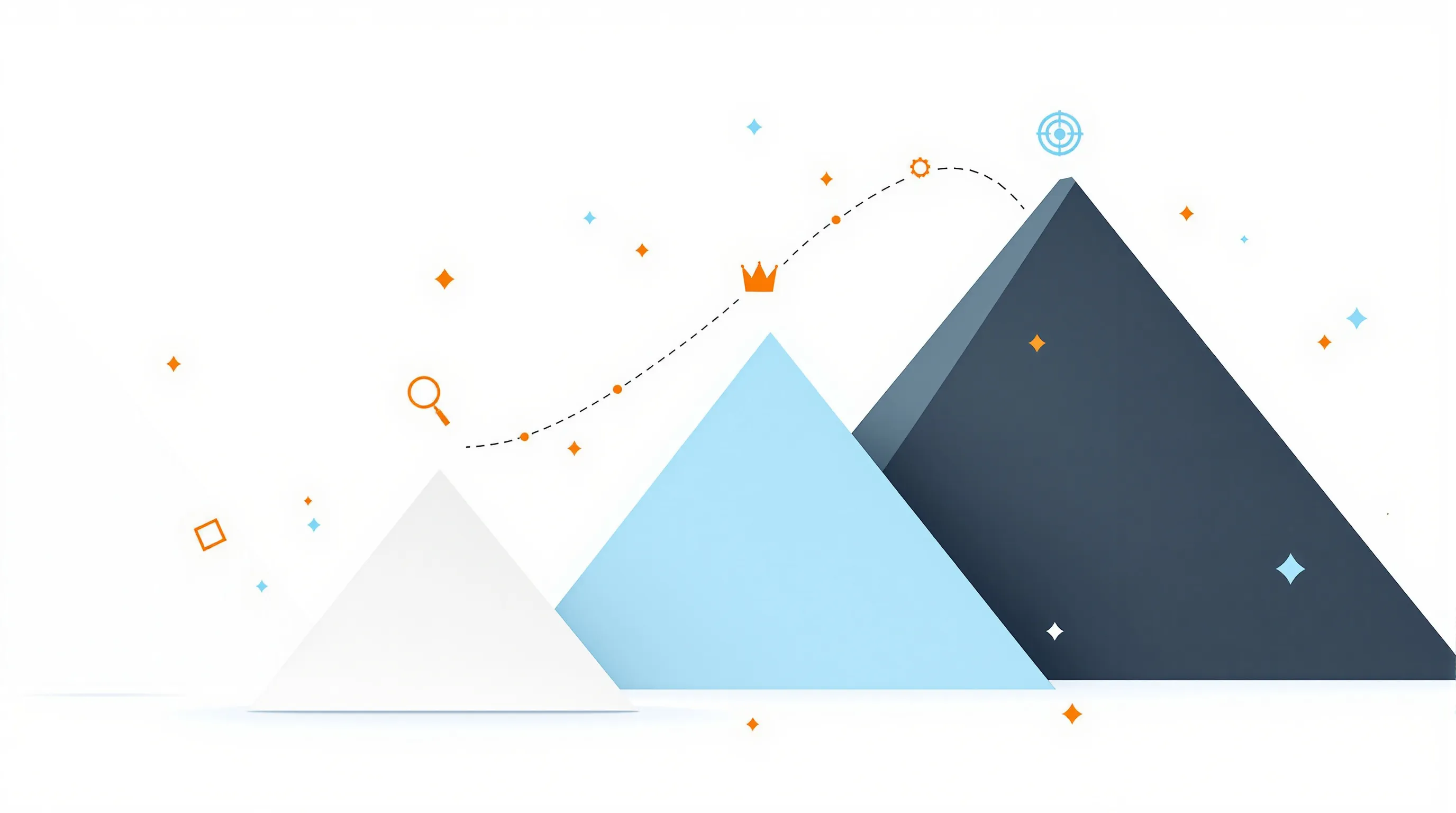 Three pyramids showing SEO keyword strategy hierarchy levels