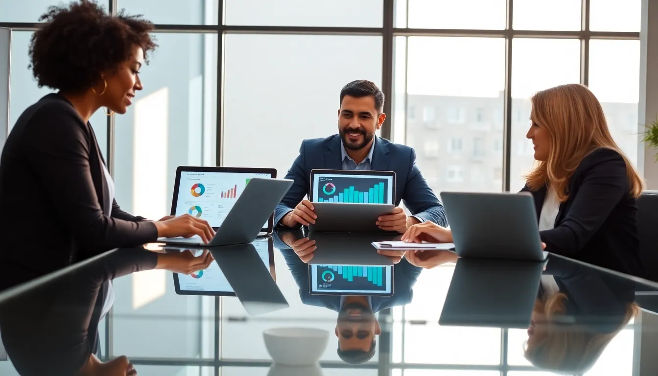 diverse team discussing CRM strategies in a modern office setting.