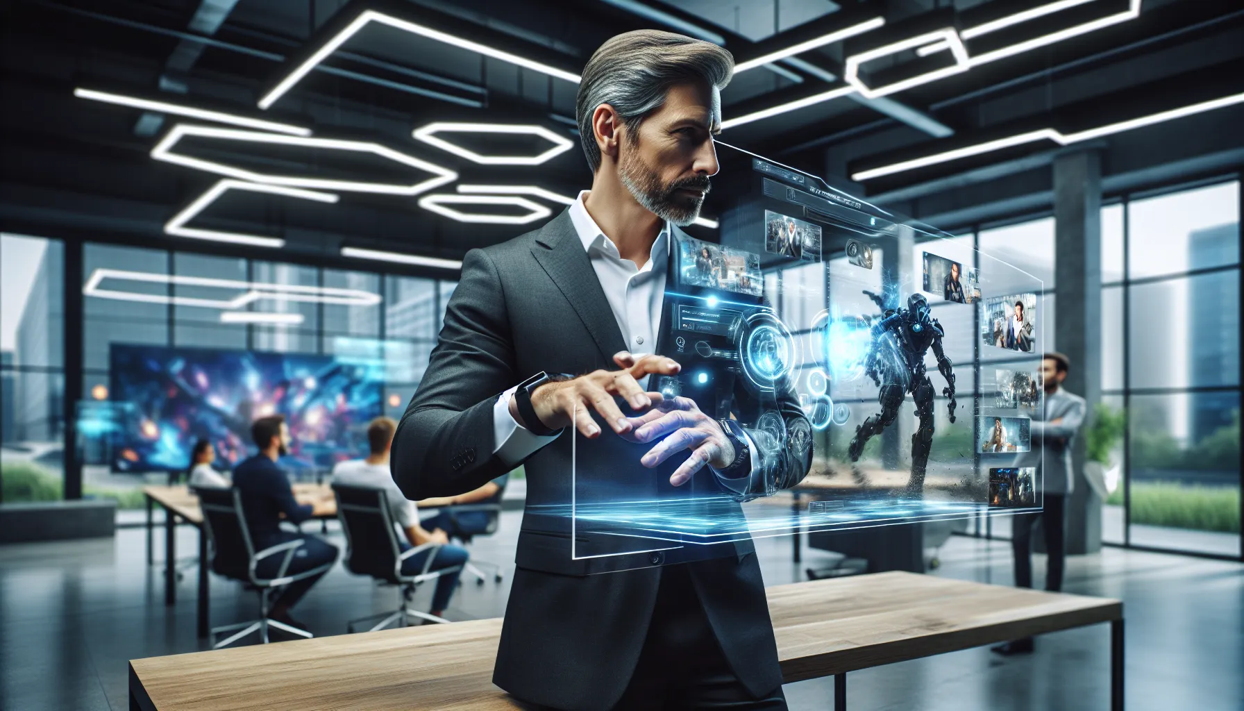 Tommy Jacobs in a modern office, exploring augmented reality and gaming technology.