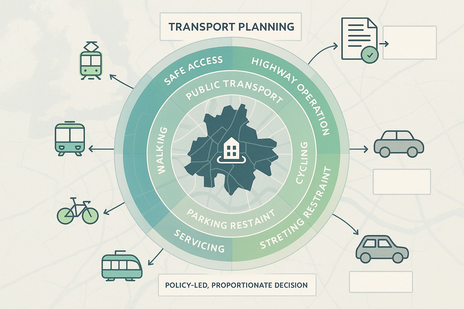 Infographic showing layered transport planning priorities for a development in Nottingham.