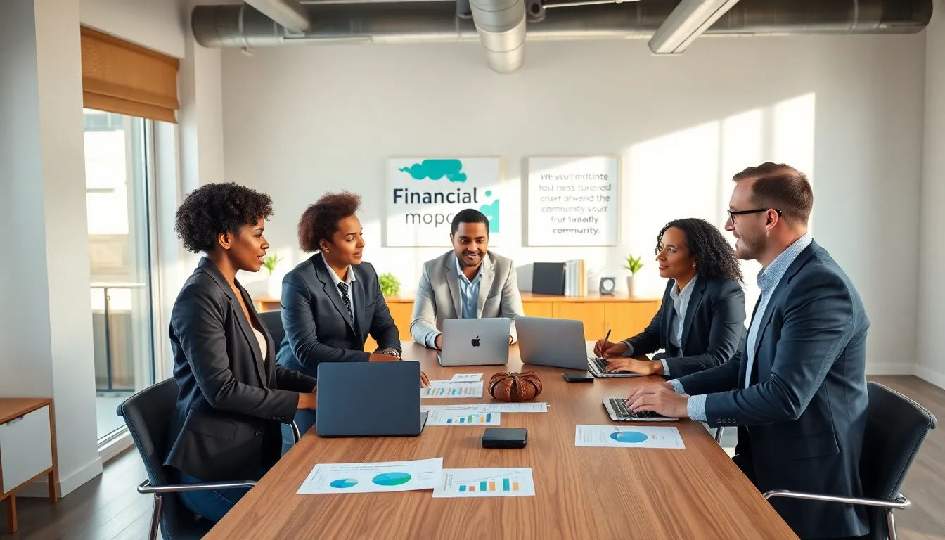 diverse professionals discussing innovative financial strategies in a modern office.