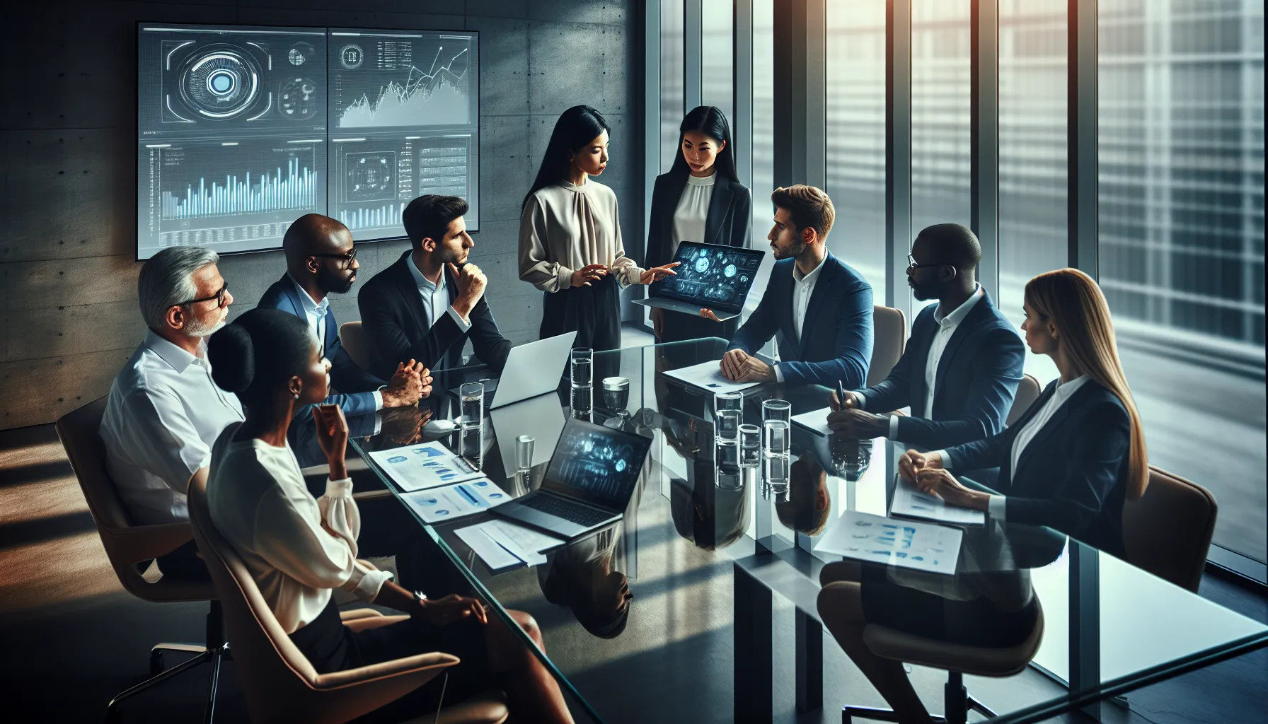 diverse team discussing technology implementation in a modern office.