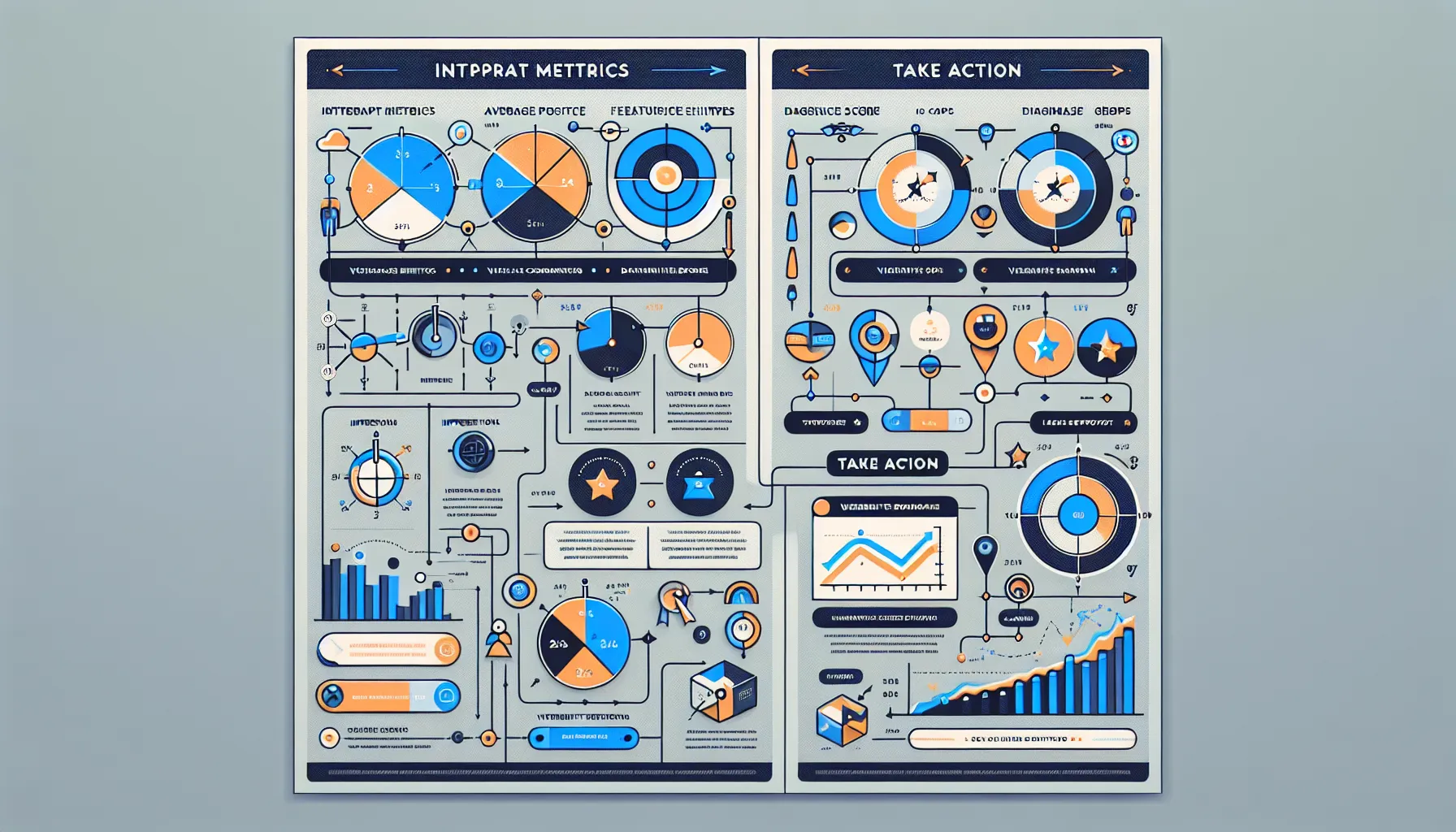 Two-panel UK SEO flowchart for interpreting metrics and diagnosing ranking drops.