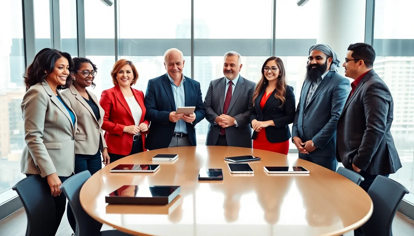 a diverse team of real estate professionals collaborating in a modern office.
