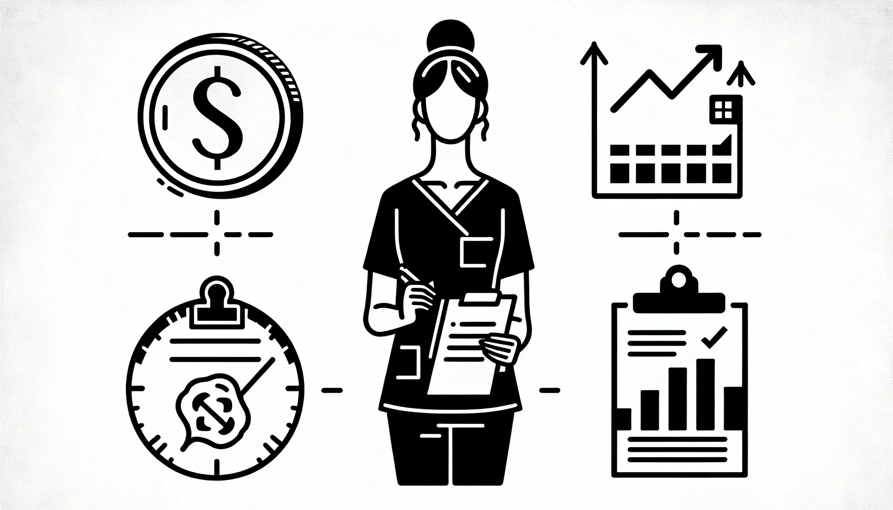 Dental associate with icons for percentage pay, guarantees, salary plus bonuses, and audits of Dental Compensation Models Guide.