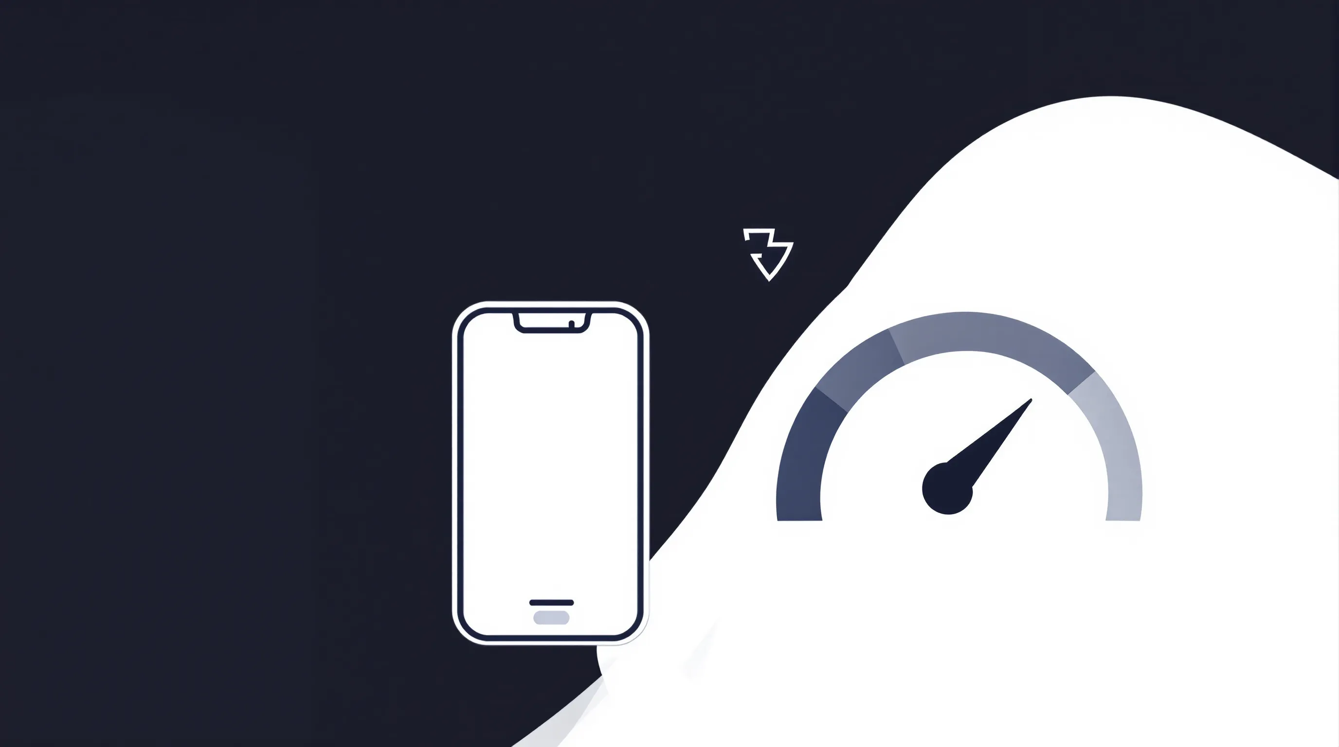 Minimalist icons of speedometer, smartphone, and shield representing website performance metrics.
