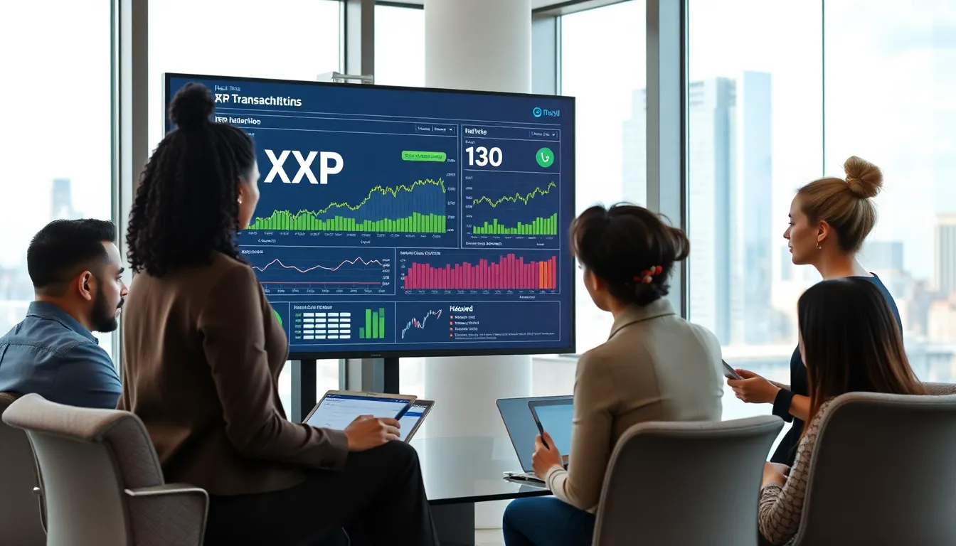 professionals discussing cryptocurrency trends in a modern office.