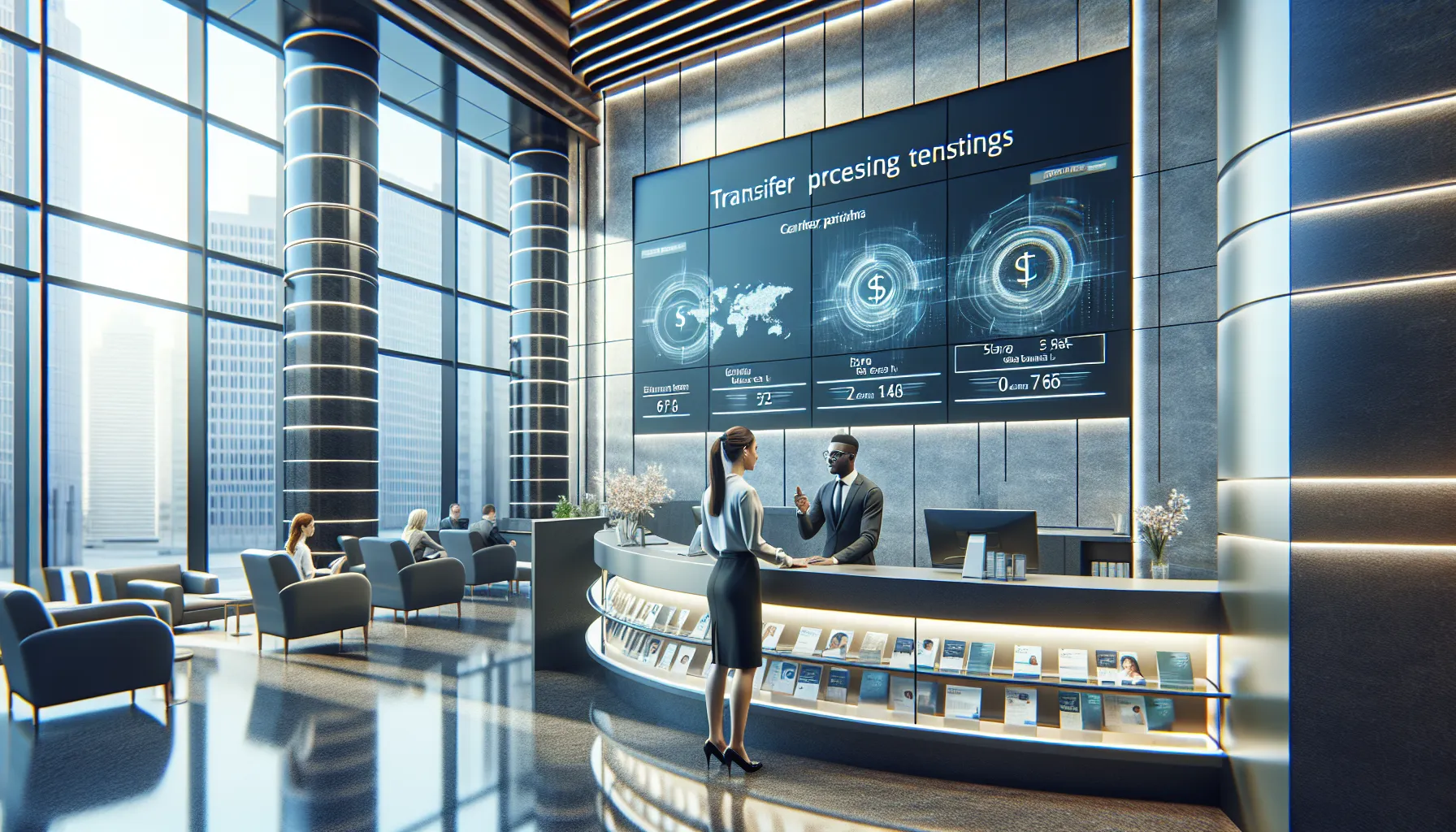 A client consulting with a bank teller about transfer processes.