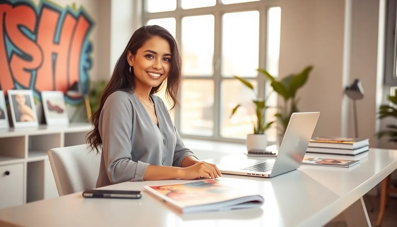 young woman representing social media influencer in a creative workspace.