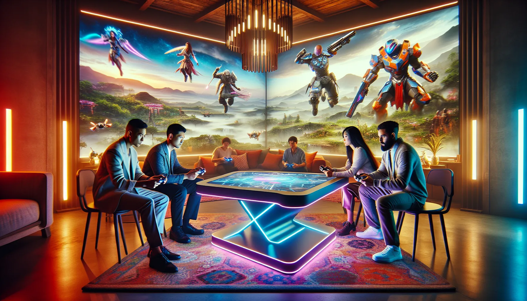 diverse gamers engaged with RoGrand525 in a modern gaming setup.