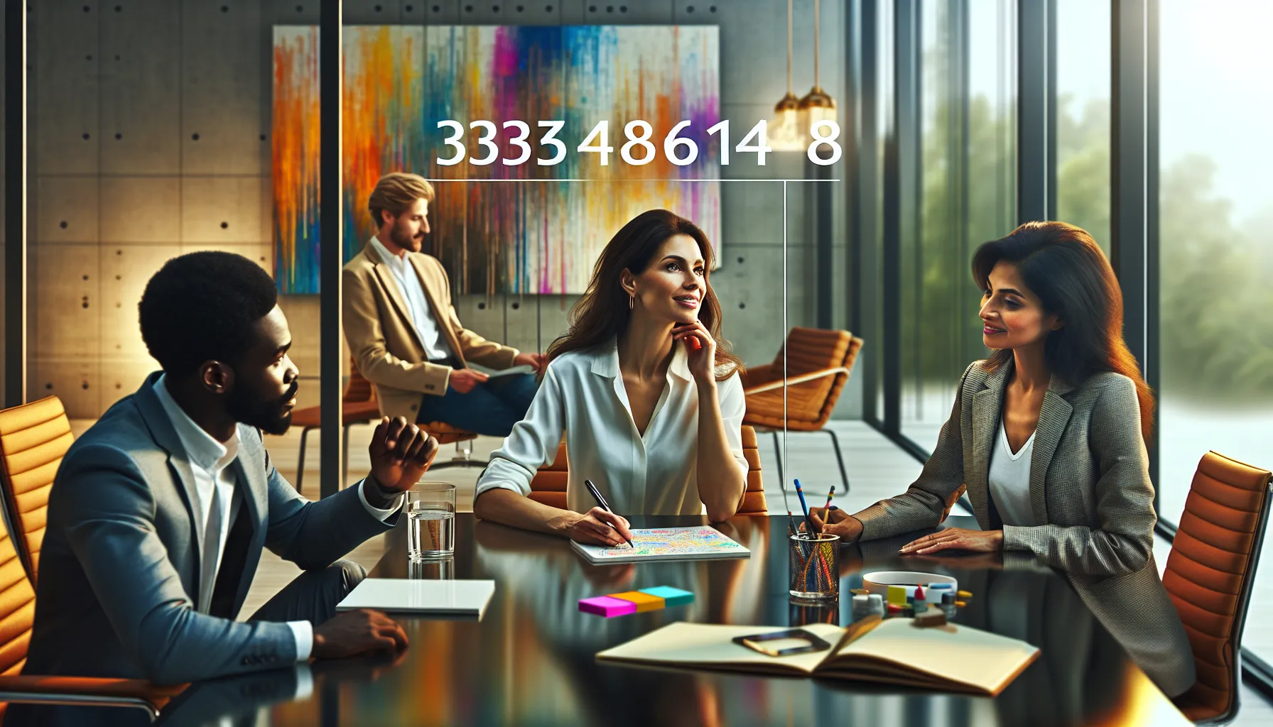 diverse team brainstorming in a modern office with creativity tools.