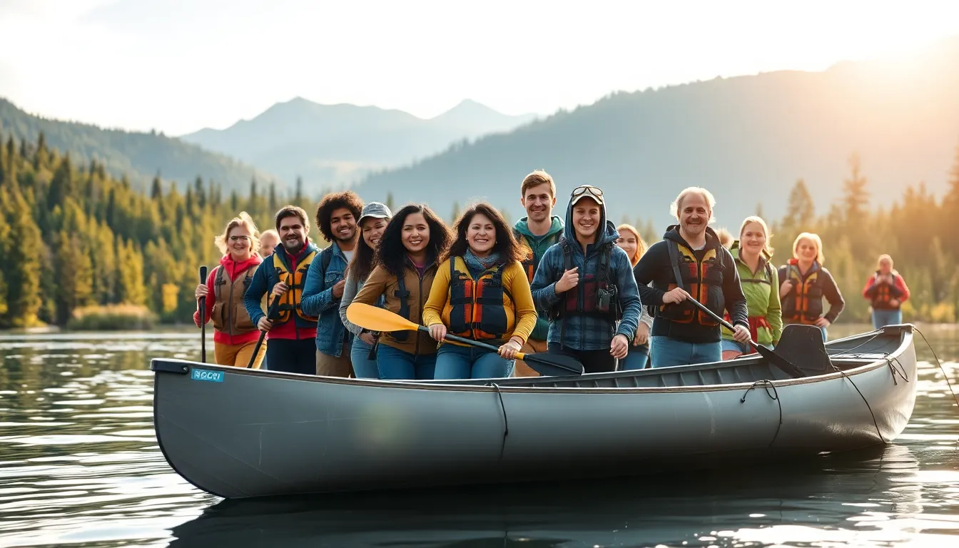 group of diverse adventurers enjoying the outdoors.