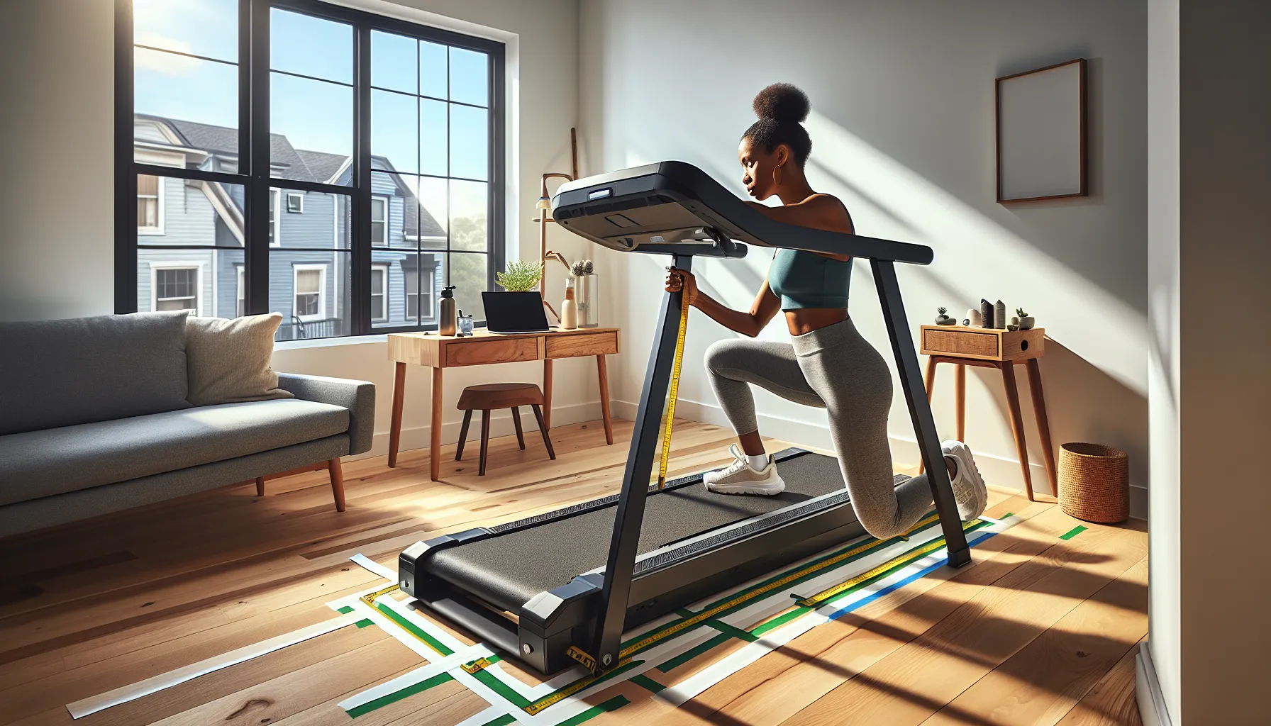 Beginner measuring space for a folding treadmill in a small U.S. apartment.