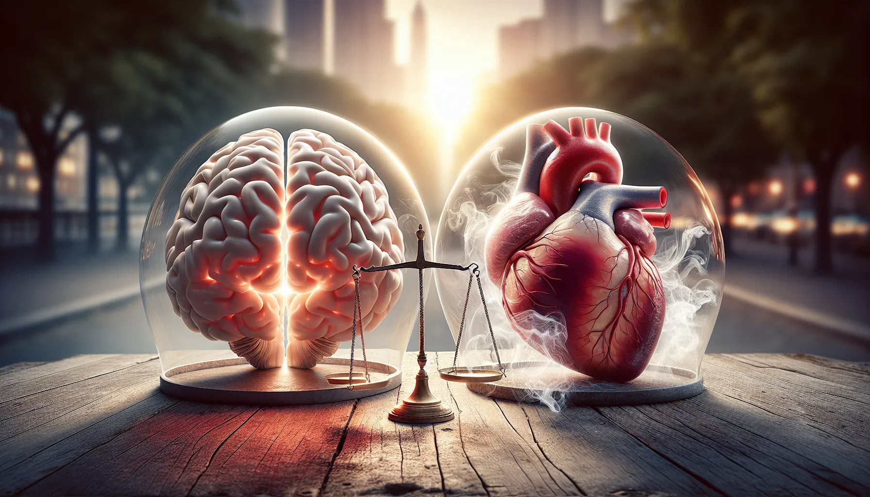 a human brain and heart symbolizing the balance between logic and emotion.
