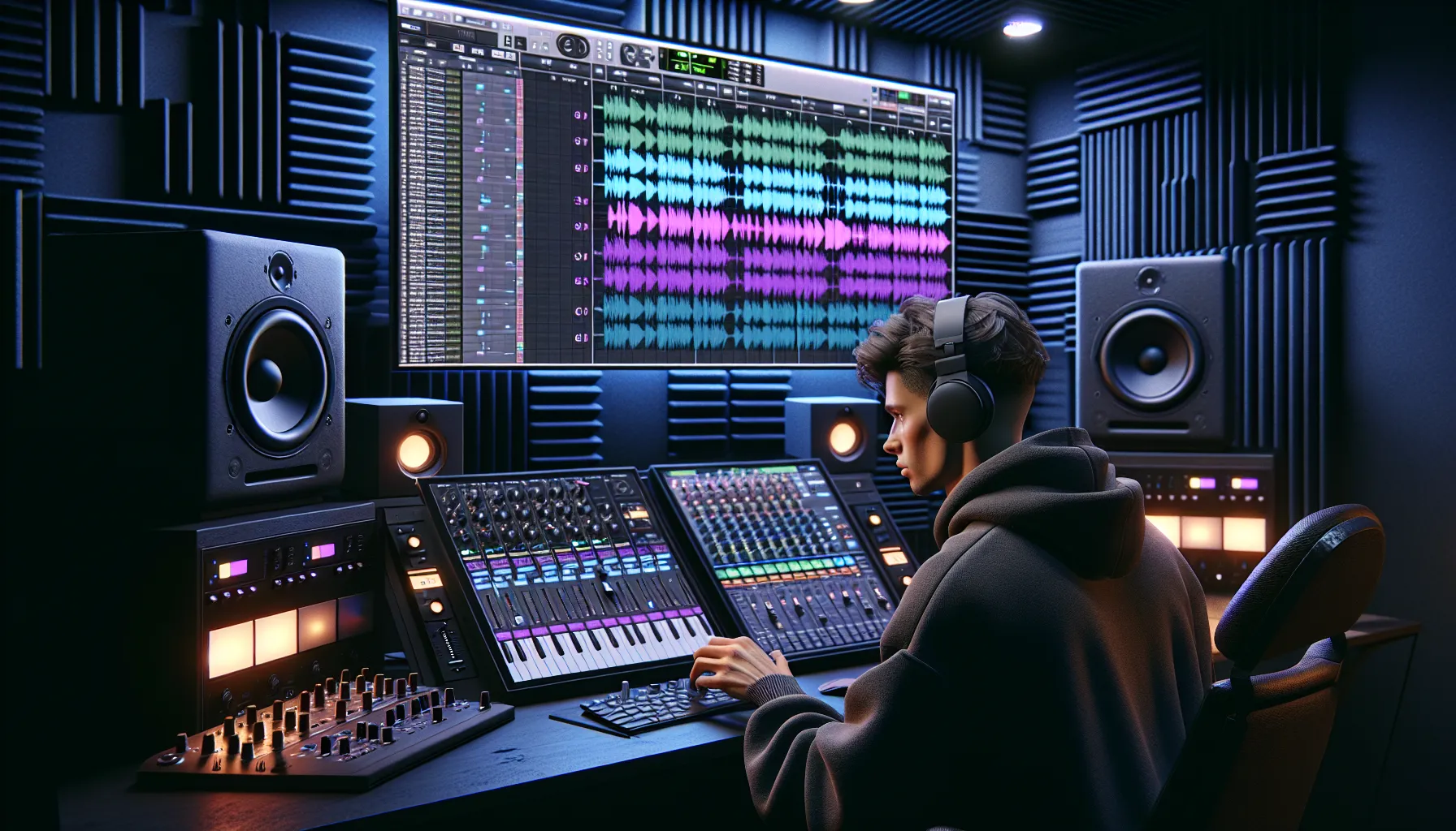 Norwegian producer rearranging vocal and drum stems while creating a club remix.