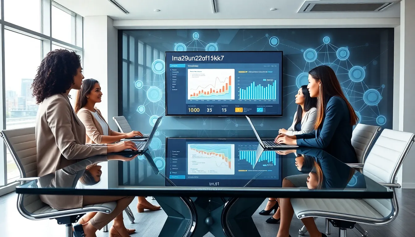 diverse professionals discussing data in a modern office setting.