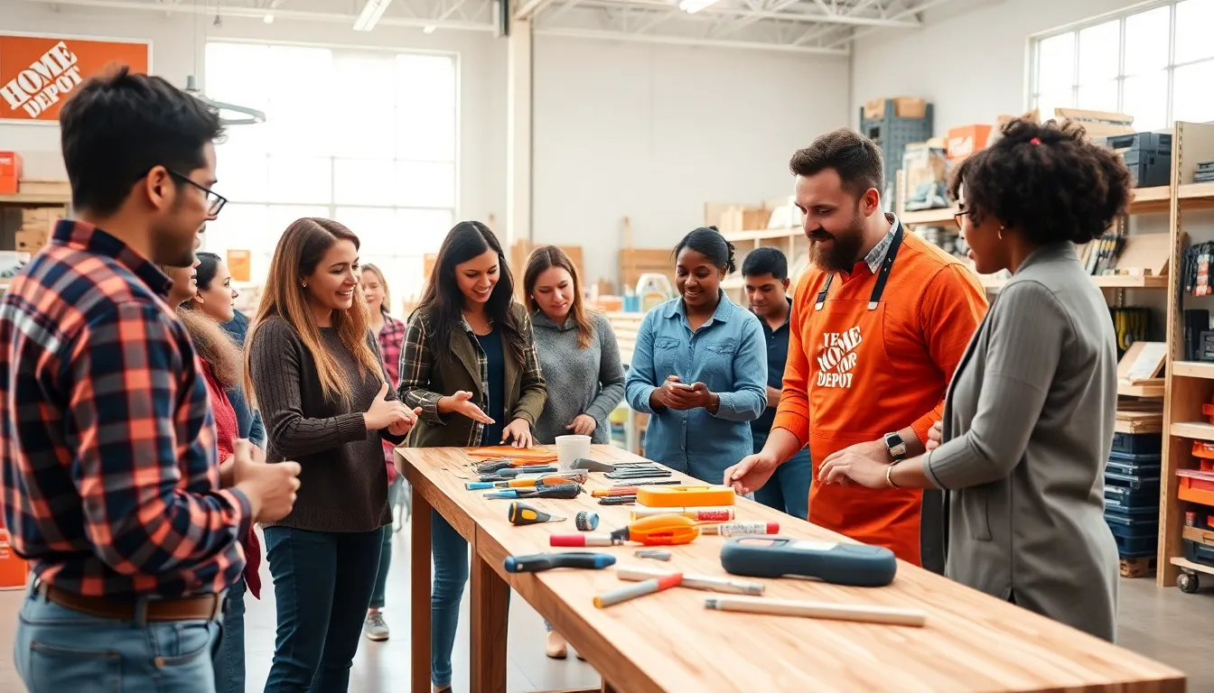 diverse group participating in a Home Depot DIY class.