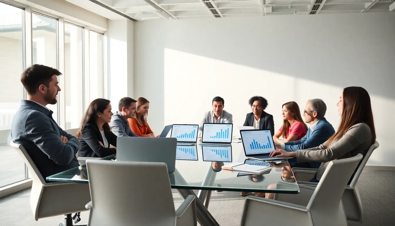 diverse team discussing Xukizejutz shares in a modern office.