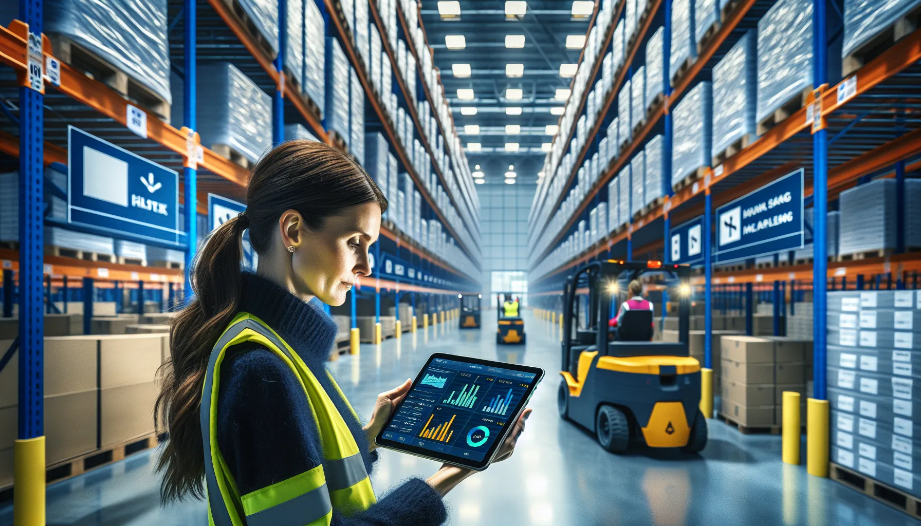 Norwegian warehouse manager checks inventory dashboard to balance space, cost, and flow.