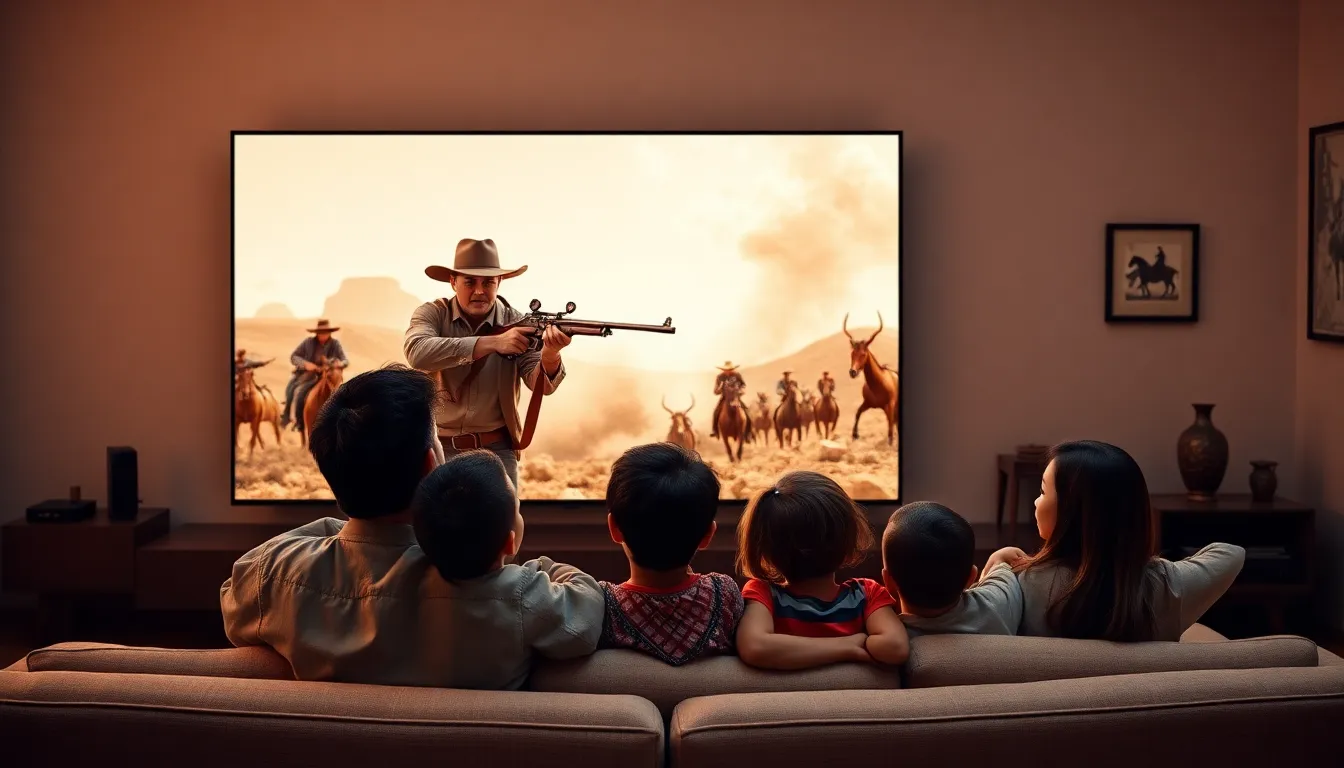 family watching Grit TV in a modern living room.