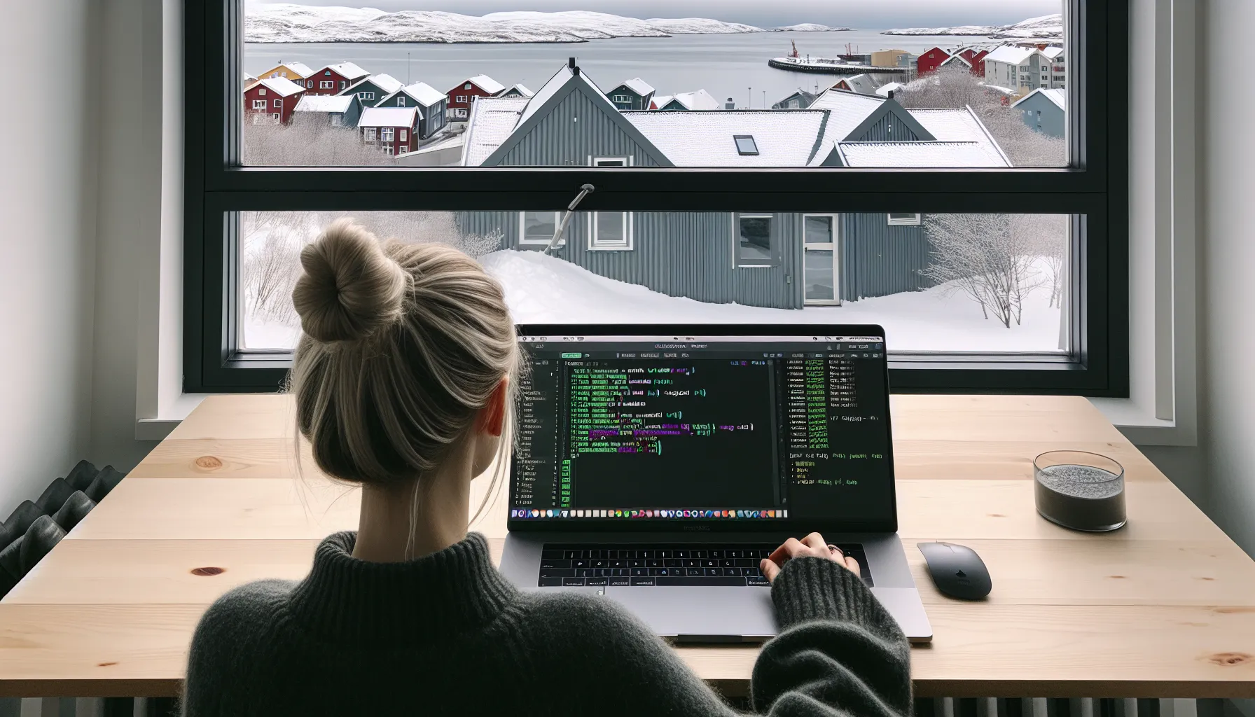Norwegian developer reviewing git history for a wordpress release in oslo office.