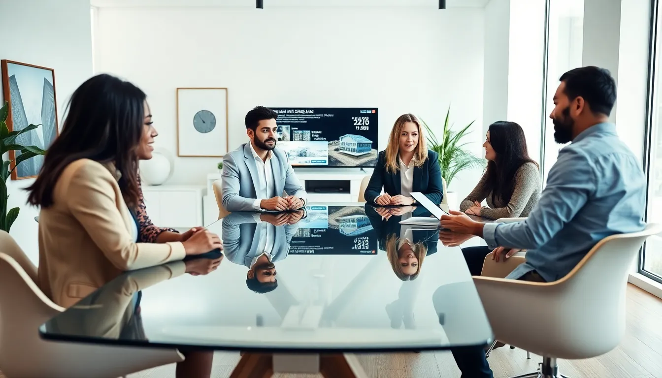 diverse real estate professionals collaborating in a modern office.