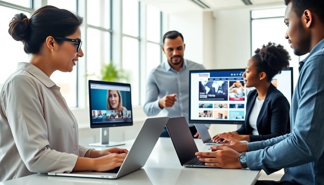 diverse team collaborating on Embedtree technology in a modern office.