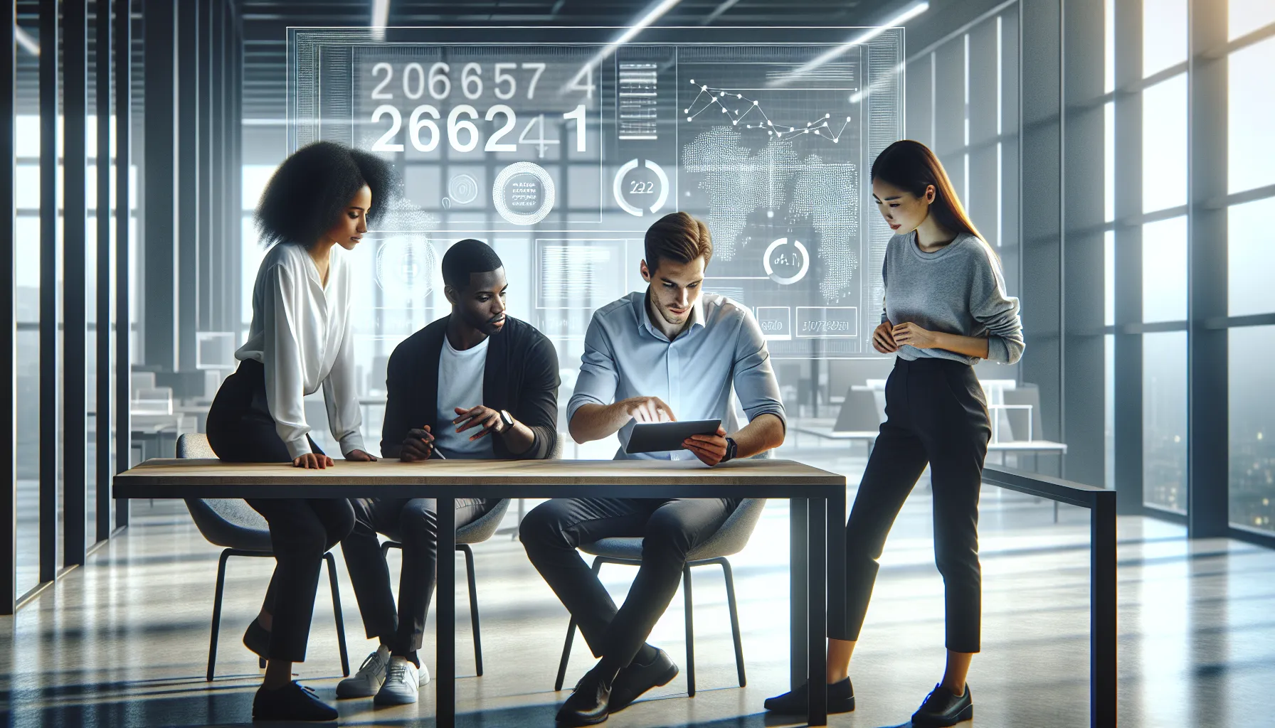 diverse team analyzing technology in a modern office.