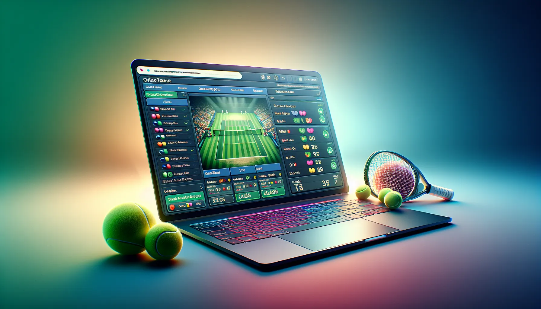 A sleek laptop displaying a tennis betting platform interface.