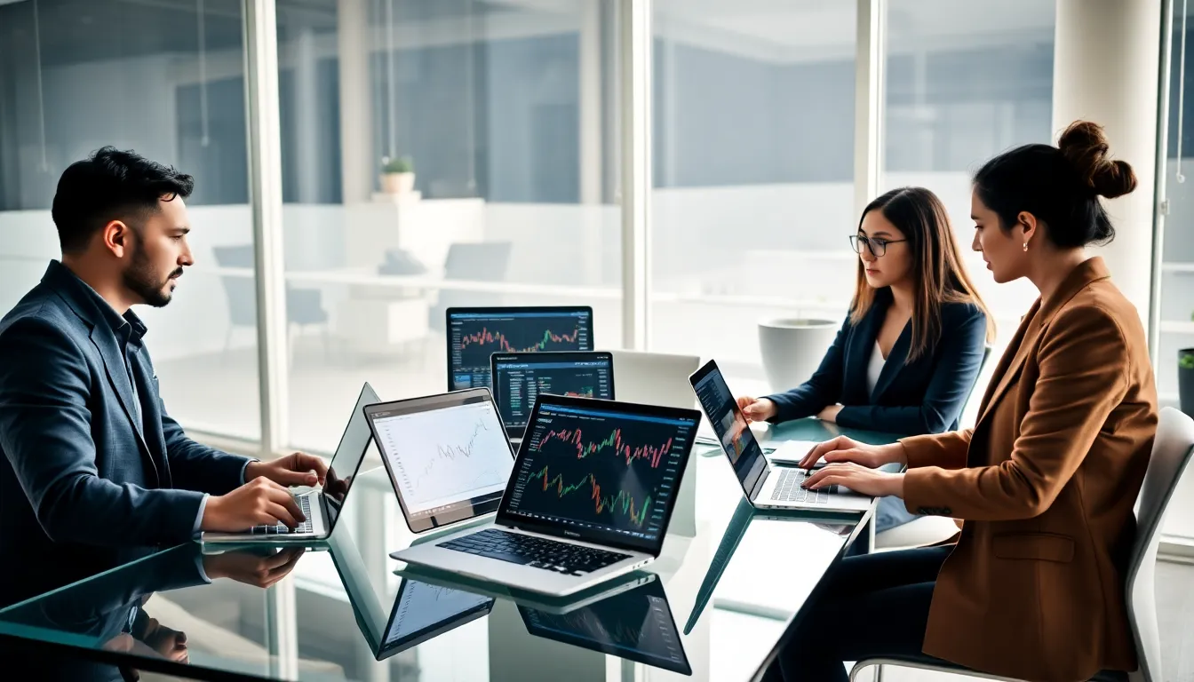 diverse team discussing cryptocurrency trends in a modern office.