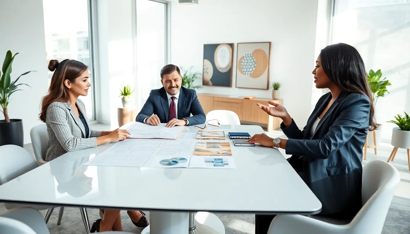 diverse team of interior design consultants in a modern office.