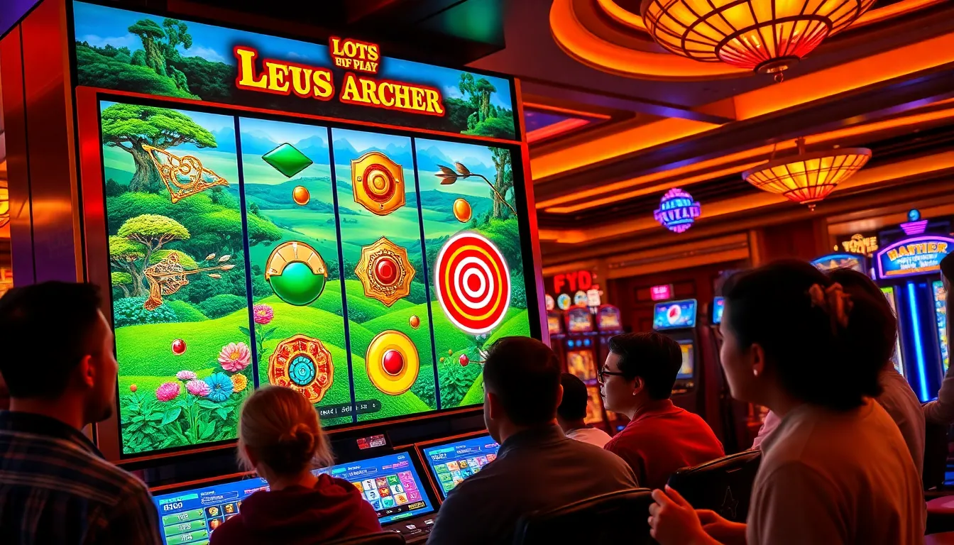 Gameplay screen of Lots Of Power Play Archer slot in a casino setting.