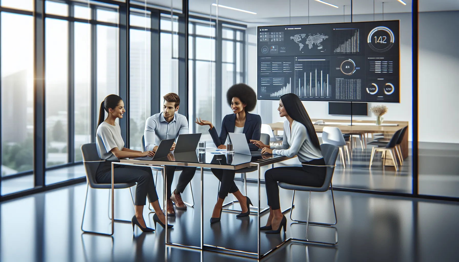 diverse team collaborating in a modern office on Xovfullmins.