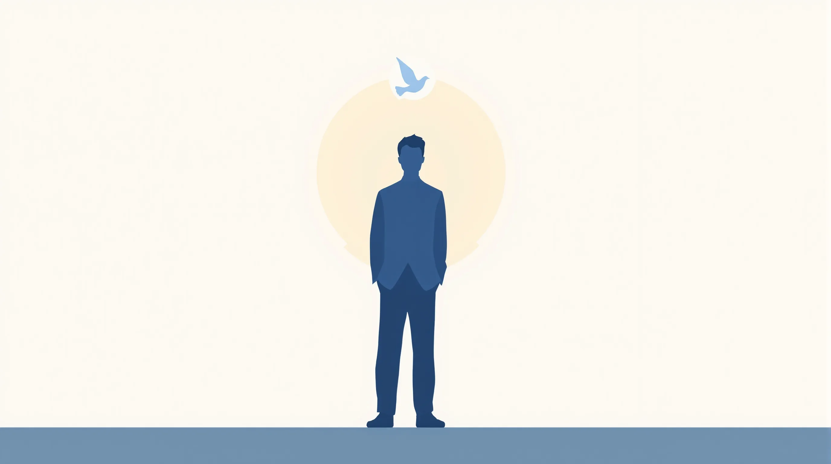 Young man silhouette with minimalist dove symbol above, representing Confirmation blessing.