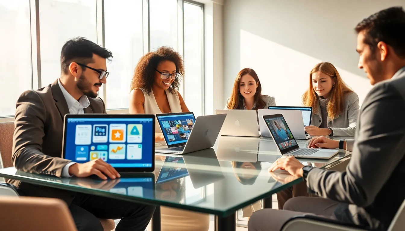 diverse professionals collaborating in a digital workspace.