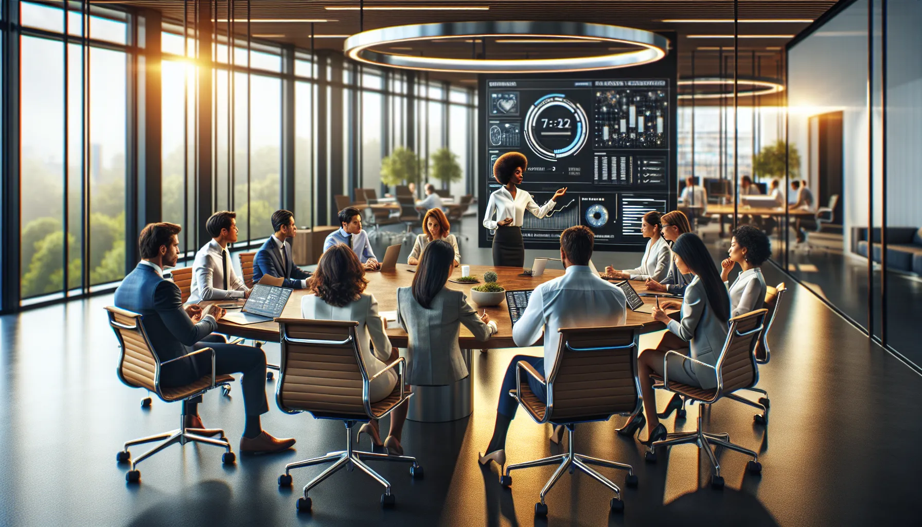 diverse team collaborating in a modern office setting.