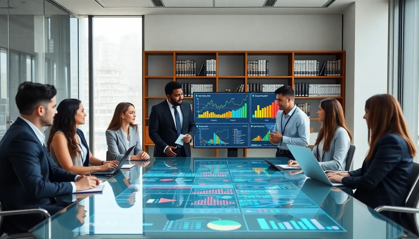diverse professionals discussing big data analysis in a modern office.