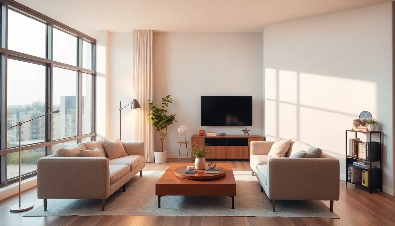 modern den with cozy seating and natural light.