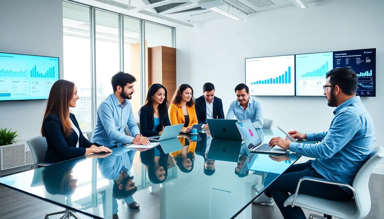diverse team collaborating in a modern office setting.